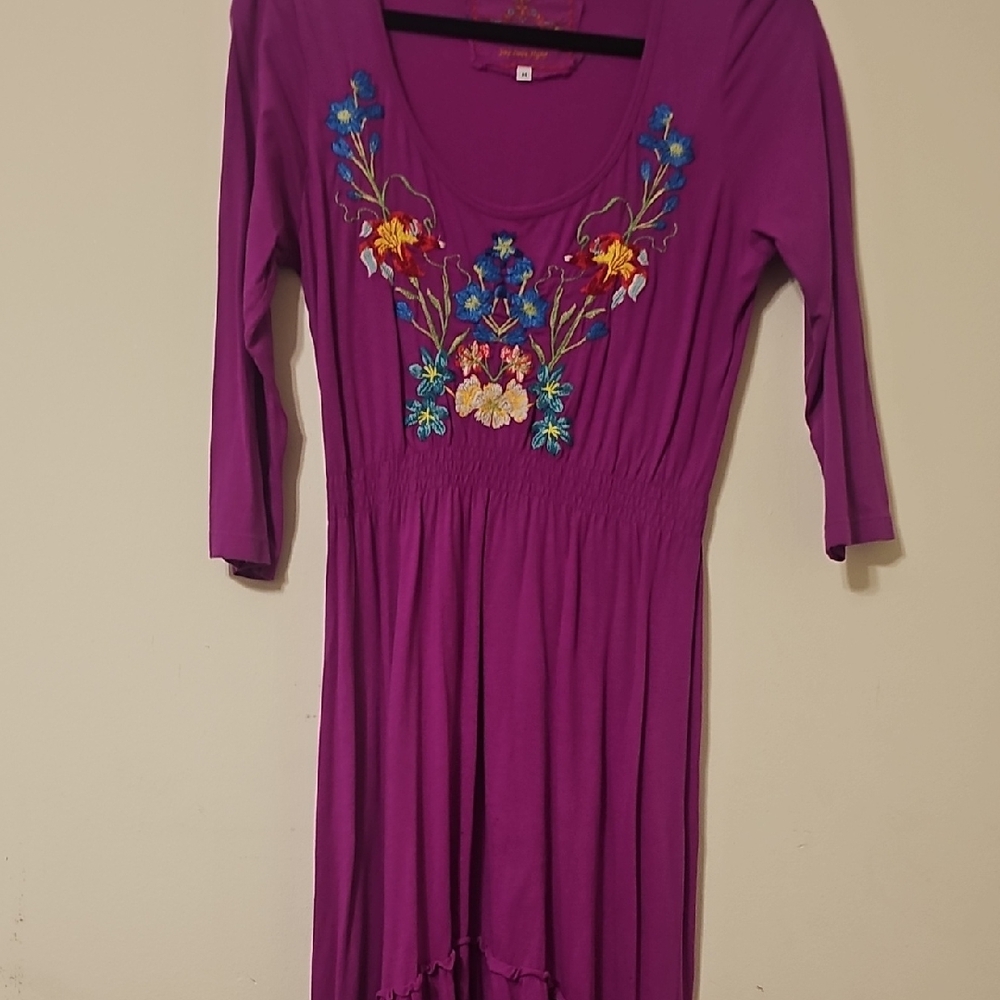 Johnny Was Vibrant Purple Dress with Floral Embroidery